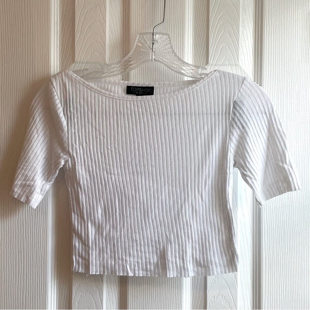 Topshop Sheer White Ribbed Crop Top. Size 2.